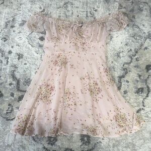 Windsor Floral Off Shoulder Mini Dress Small Pink Ruffle Chiffon